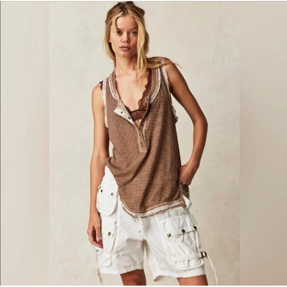 WE THE FREE PEOPLE Love Language Henley Tank Top Light Blue Large